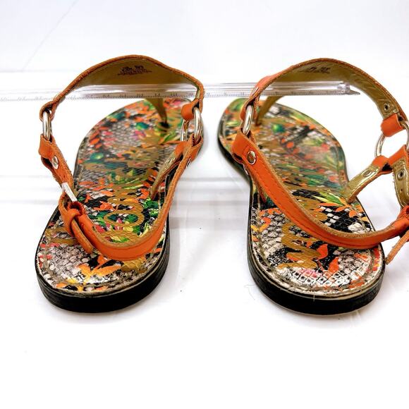 SAM EDELMAN Greta UK EDITION Size 8.5 Orange Floral Flat Sandal Slingback Shoes - Picture 6 of 8